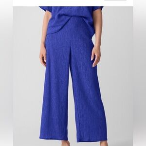 Eileen Fisher Woven Plissé Wide-Leg Pant Royal Blue Size Petite Small